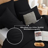 1 x RAW Customer Returns WAVVE bed linen 135x200 4-piece black - duvet covers 135 x 200 set of 2 with pillowcases 80x80 cm, bed linen sets 135x200cm made of microfiber with zipper soft - RRP €35.99