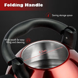 1 x RAW Customer Returns ROSSETTO kettle induction tea kettle whistling kettle for gas stove, stainless steel camping kettle 3 liters with foldable handle, suitable for all types of stoves, tea kettle with whistle, red - RRP €25.2