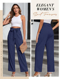 1 x RAW Customer Returns Niwicee Palazzo Pants Women Solid Color Loose Straight Cut Fabric Pants Women High Waist Suit Pants Paperbag Elegant Pants Casual Wide Pants-Dark Blue-S - RRP €34.99