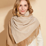 1 x RAW Customer Returns CLELLA Women s Warm Autumn Double Sided Cotton Scarf with Tassels Soft Large Blanket Scarf Reusable Brown Beige  - RRP €40.13