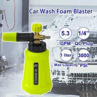 1 x RAW Customer Returns M MINGLE Pressure Washer Foam Cannon, Car Foam Sprayer with 1 4 Quick Connect, Wide Mouth Heavy Duty Car Wash Foam Blaster Pressure Washer 1 Liter with 5 Nozzle Tips - RRP €26.21