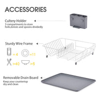 1 x RAW Customer Returns Urackify Dish Drainer with Drip Tray, Large Capacity Dish Rack, Drainer Dish with External Cutlery Holder, Removable Draining Board, Cup Holder for Kitchen, Gray - RRP €25.99