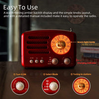 1 x RAW Customer Returns PRUNUS J-160 AM FM SW Retro Radio with Bluetooth, Nostalgia Radio Small with 1800mAh Rechargeable Battery, Small Radio Kitchen Radio, Transistor Radio Supports USB TF Aux Function. Red  - RRP €29.99