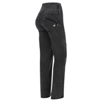 1 x Brand New FREDDY - Push Up Jeans WR.up High Waist Wide Leg Eco Denim Shuttle, Black Denim, XXS - RRP €158.14