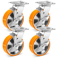 1 x RAW Customer Returns WBD WEIBIDA 150mm heavy duty castors with brake, load capacity 2300KG, 360 rotatable industrial castors, heavy duty, durable polyurethane furniture casters for large instruments, workbenches and industrials, set of 4 - RRP €129.99