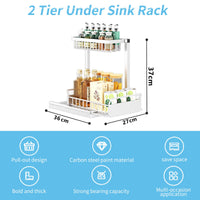 1 x RAW Customer Returns Tikxlafe Kitchen Under Sink Storage Stainless Steel 2 Tiers, Carbon Steel Under Sink Organizer with Sliding Drawer, Pull-Out Under Sink Storage Spice Rack White  - RRP €24.19