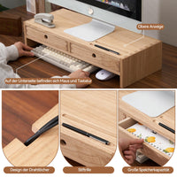 1 x RAW Customer Returns KIRIGEN wooden monitor stand with 2 drawers computer desktop storage organizer speaker TV laptop printer stand office desktop stand natural color - RRP €58.99