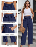 1 x RAW Customer Returns Niwicee Palazzo Pants Women Solid Color Loose Straight Cut Fabric Pants Women High Waist Suit Pants Paperbag Elegant Pants Casual Wide Pants-Dark Blue-S - RRP €34.99