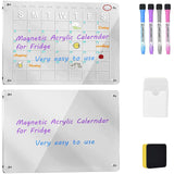 1 x Brand New LLMtn Pack of 2 Thick Acrylic Magnetic Wipeable Weekly Calendars 40cm x 30cm, Transparent Timetable Monthly Planner and Whiteboard for Fridge with 4 Colored Magnetic Markers - RRP €26.41