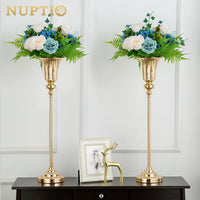 1 x RAW Customer Returns NUPTIO Flower Stand Metal Gold Vase 2 Pieces 77.5cm High Flower Vase Wedding Stand Trumpet Vases Metal for Golden Wedding Centerpieces Table Decoration Party Centerpieces - RRP €46.98