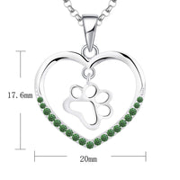 1 x Brand New JO WISDOM women s necklace silver 925, chain pendant dog paw print footprint I love you from my heart with 5A zirconia May birthstone emerald color, 45cm 5CM, jewelry for women - RRP €46.38