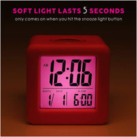 1 x RAW Customer Returns Plumeet Digital Travel Alarm Clock, Easy to Set, with Snooze Mode, Soft Night Light, Large Time, Month, Date and Alarm Display, Rising Sound Alarm Pink  - RRP €18.04