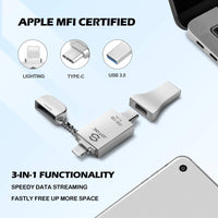 1 x RAW Customer Returns MFi Certified 256GB USB Stick iPhone 3-IN-1 USB Lightning Stick iPhone Photo Stick iPhone Memory Stick iPad External Storage Storage Expansion Backup Photo Stick for iPhone iPad Android PC - RRP €79.99