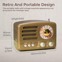 1 x RAW Customer Returns PRUNUS J-160 Am FM SW Transistors Vintage Retro Bluetooth Radio, Small Rechargeable Portable Radio with 1800mAh Battery, USB TF AUX Player, Multiband Radio with Excellent Reception Gold  - RRP €29.99