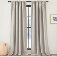 1 x RAW Customer Returns PONY DANCE Curtain Beige Opaque Linen Look Curtains with Ruffle Tape Set of 2 H 260 x W 140 cm Blackout Curtain for Rail Opaque Linen Blackout Curtains for Living Room, Caramel - RRP €50.88