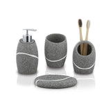 1 x RAW Customer Returns ZCCZ bathroom set 4 pieces bathroom organizer with toothbrush holder, soap dispenser, soap dish, for cosmetics and cotton swabs elegant bathroom decoration in stone look, grey - RRP €40.4