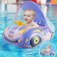 1 x RAW Customer Returns Oziral Baby Swimming Ring with Removable Sunshade UPF50 Infant Swimming Seat Children s Pool Baby Swimming Ring Car Shape Swimming Aid 6-36 Months Swimming Ring Toy Inflatable for Children - RRP €24.58