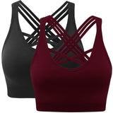 1 x RAW Customer Returns ANGOOL Women s Sports Bra without Underwire Padded Yoga Bra Cross Back Sports Bustier for Jogging Fitness, Black Wine Red, M - RRP €24.99