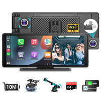 1 x RAW Customer Returns Vtopek Wireless Apple Carplay Android Auto Display 10.26 inch Carplay Display with 2.5K Dashcam 1080P Rear View Camera Portable Driveplay Carplay with Dual Bluetooth 5.0 Mirror Link Siri Google 64G Map - RRP €119.99