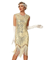 1 x RAW Customer Returns VILOREE Women s Dress Full Sequins 20s Style Round Neck Inspired by Great Gatsby Costume Dress Beige 2XL - RRP €49.07