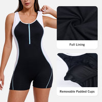 1 x RAW Customer Returns BALEAF Women s Swimsuit with Leg Sports Swimsuit Zip One-Piece Competition Swimsuit Tummy Control Black and White 36 - RRP €35.28