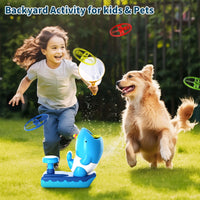 6 x Brand New Doloowee outdoor games for boys and girls aged 4 and over, flying disc launcher toy, outdoor toys for children, flying saucer with 8 discs and 2 catching nets, gifts for children aged 4, 5, 6 years - RRP €72.6