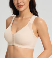 1 x RAW Customer Returns Lemorosy Post-Surgery Bra for Women Plus Sizes with Front Closure Full Cup Soft Fabric Back Support Beige,95E  - RRP €24.78