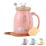 1 x RAW Customer Returns Cat Cup Cute Ceramic Coffee Cup with Lid, Stainless Steel Spoon, Novelty Morning Cup Tea Milk Christmas Mug Gift Tea Cup with Lid and Strainer Gifts for Women 380ML Pink  - RRP €18.14