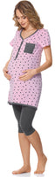 1 x RAW Customer Returns Bellivalini Maternity Pajamas Set Women s Maternity Nursing T-shirt and Leggings BLV50-126 Pink Dots Graphite, L  - RRP €24.79