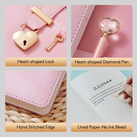 1 x RAW Customer Returns Heart-shaped lock diary with key and heart diamond pen, PU leather cover, A5, diary, secret notebook, gift for women and girls pink  - RRP €17.14