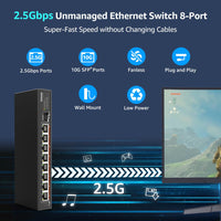 1 x RAW Customer Returns Port 2.5G Unmanaged Desktop Ethernet Switch with 10G SFP, 8 x 2.5G Port, 60Gbps Switching Capacity, Compatible with 100 1000 2500Mbps, Metal Fanless YuanLey 2.5Gbe Network Switch Wall Mount - RRP €91.63