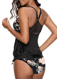 1 x RAW Customer Returns Aleumdr Women s Tankini Set Push Up Sports Tankini Swimsuit Women 2 Piece Sports Swimsuit Swimsuit Women Tankini Triangle Top Black A Flower L - RRP €31.98