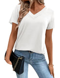 1 x RAW Customer Returns Beluring Blouse Women Elegant Short Sleeve T-Shirts Casual V Neck Tunic Basic Tops White L - RRP €24.19