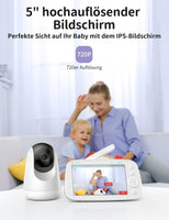 1 x RAW Customer Returns FAKEME baby monitor with camera 5 inch 720P HD IPS display baby monitor camera VOX mode, 4500 mAh battery, night vision, 110 wide angle, temperature sensor 2-way audio, divisible screen, 300M range - RRP €151.25