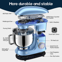 1 x RAW Customer Returns Food processor kneading machine Camic 1500W 8L food processor mixer multifunctional mixer low noise powerful and professional, 6 speeds with pulse, stainless steel bowl, blue  - RRP €118.01