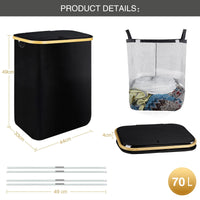 1 x RAW Customer Returns Greentainer laundry basket with lid 70L laundry collector with laundry bag made of Oxford and bamboo, large laundry box with handle black - extendable removable laundry baskets laundry chest laundry bin - RRP €29.99