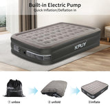 1 x RAW Customer Returns KPUY Air Mattress, Inflatable Mattress with Integrated Electric Pump, Self-Inflating Foldable Guest Air Bed, 203 x 152 x 46 cm Double Bed, Black  - RRP €99.98