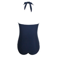 1 x RAW Customer Returns VILOREE Rockbilliy 50s Women s One Piece Swimsuit Swimwear Monokini Halterneck Tummy Control Navy M - RRP €28.01