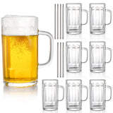 1 x RAW Customer Returns ZENFUN Glass Beer Mug with Handle Stainless Steel Straws, 400ml Clear Stone Water Cup Heavy Bottom Pub Drinking Mug for Wine Juice Iced Tea - RRP €28.99