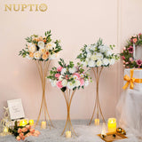 1 x RAW Customer Returns Nuptio 2 Pieces Trumpet Vase Metal Flower Vase 66cm Tall Gold, Wedding Centerpieces for Tables, Artificial Arrangement Flower Stand for Birthday Party Event Birthday Aisle - RRP €51.9