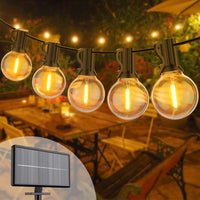 1 x RAW Customer Returns BokiHuk Solar Fairy Lights Outdoor, 18M LED Fairy Lights Outdoor with 30 2 Warm White G40 Bulbs Waterproof, 4 Mode Solar USB Powered Solar Fairy Lights for Garden Patio Wedding Party Swimming Pool - RRP €39.61