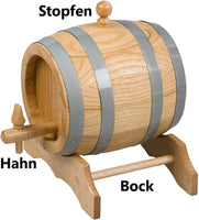 1 x RAW Customer Returns HOFMEISTER 3 liter oak barrel, for wine, whiskey schnapps, traditional EU handcraft, including instructions, tap, stopper trestle, wine barrel, small wooden barrel, 25.5 x 22.5 x 26.5 cm - RRP €82.19