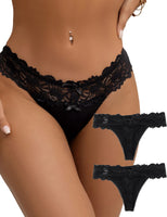 1 x RAW Customer Returns comeondear Women s Thong Sexy Chic Panties Tanga Lace Women s Underwear Stretch Briefs Low Waist Comfortable Underwear Nightwear Plus Size Pack of 2 2-Black,XL-XXL  - RRP €22.8