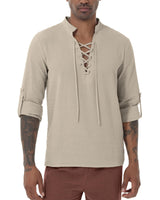 1 x RAW Customer Returns YAOHUOLE Medieval Shirt Men s Linen Shirt Men s Long Sleeve Collarless Shirt Men s Khaki 3XL - RRP €25.2