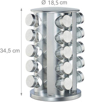 1 x RAW Customer Returns Manf Spice Display Rack, 360 Rotating Shelves, 430 Stainless Steel Carousel, Spice Storage Rack, 20 Thickened Glass Jars with Cap, Spice Rack, Freestanding Storage for Kitchen - RRP €31.76