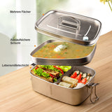 1 x RAW Customer Returns Double-layer breakfast box, stainless steel lunch box for children with compartments - 1500 ml, leak-proof bento box, metal lunch box for school, work, hiking, picnic silver  - RRP €22.03