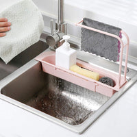 1 x Brand New Sink Sponge Organizer Expandable Storage Basket Holder Telescopic Sink Multifunctional Shelf Telescopic Sink Holder Sponge Soap Dish Drainer Sink Holder Pink  - RRP €14.83