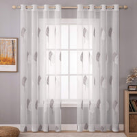 1 x RAW Customer Returns MIULEE Modern Living Room Curtains with Leaf Embroidery 2 Pieces, Cute Double Bedroom Curtains with Eyelets, Translucent Living Room Curtains with Gray and White Leaves Motifs 140x245 CM - RRP €25.2