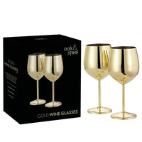 1 x RAW Customer Returns Oak Steel - elegant large wine glasses - shatterproof glass gift set for home bar, wedding, anniversary, birthday party, camping wine glasses unbreakable gold, pack of 2  - RRP €25.99