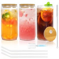 1 x RAW Customer Returns YUEYEE Drinking Glasses Set of 3 500 ml Iced Coffee Glass in Can Shape with Glass Straws Bamboo Lid, Reusable Bubble Tea Cup, Smoothie Cup for Soda Beer Cola Milk Cocktail Whiskey - RRP €20.14